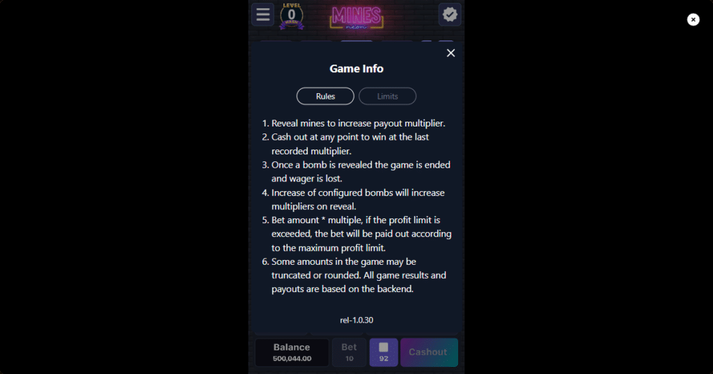 mines neon info