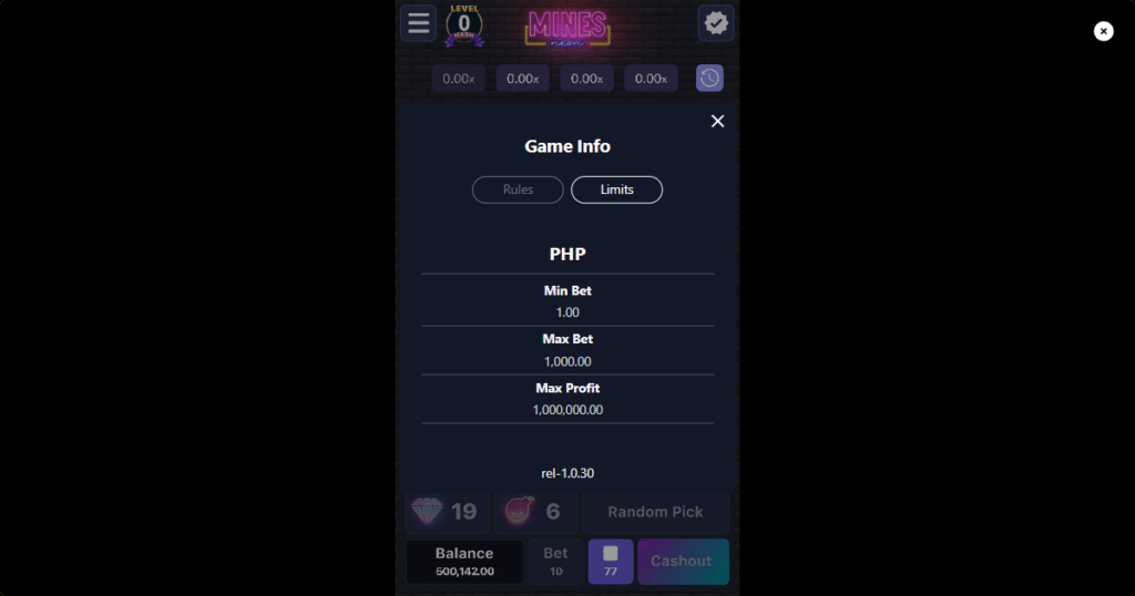 mines neon max bet
