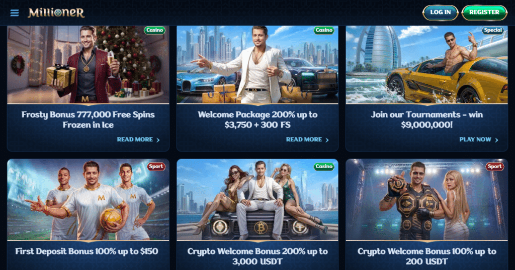 millioner casino bonuses