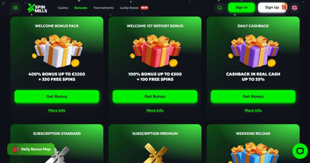spinmills casino bonuses