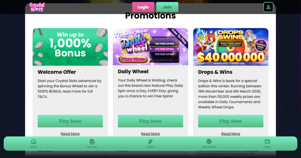 Crystal slots casino bonuses