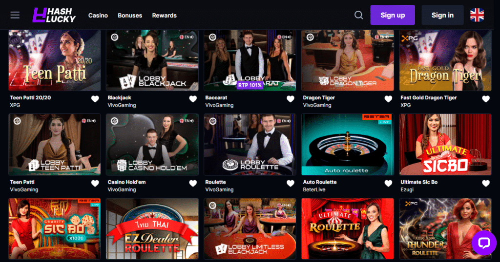 hash lucky casino live games