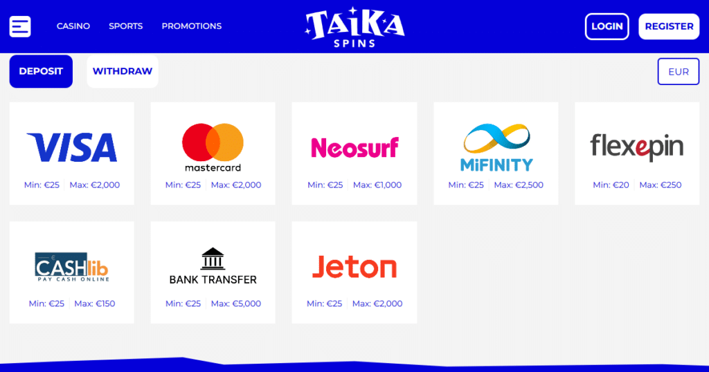 taikaspins casino payments