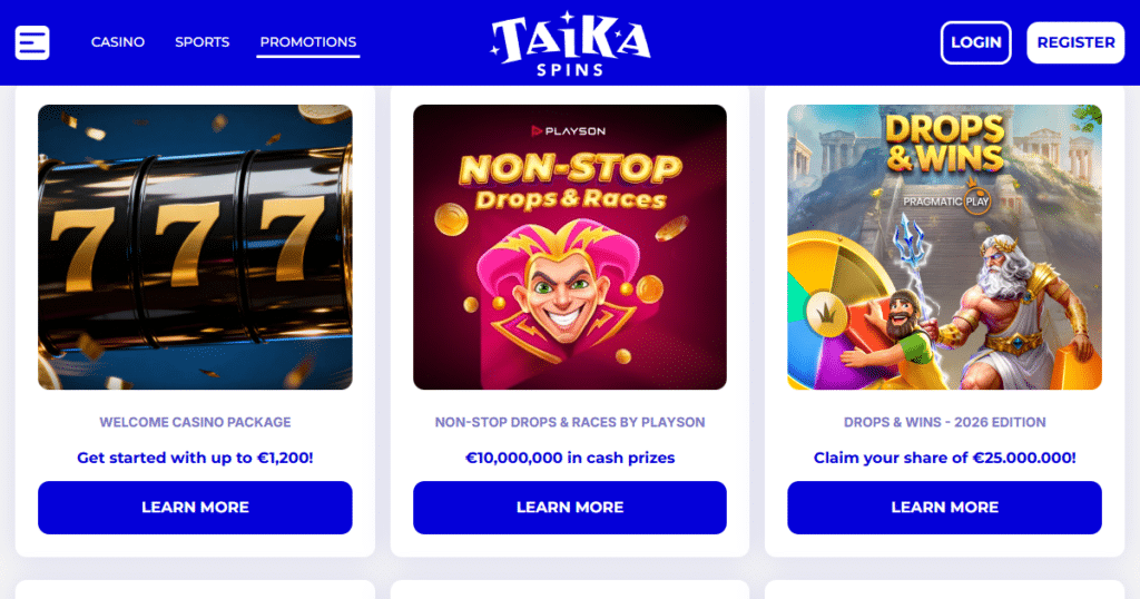 taikaspins casino promotions