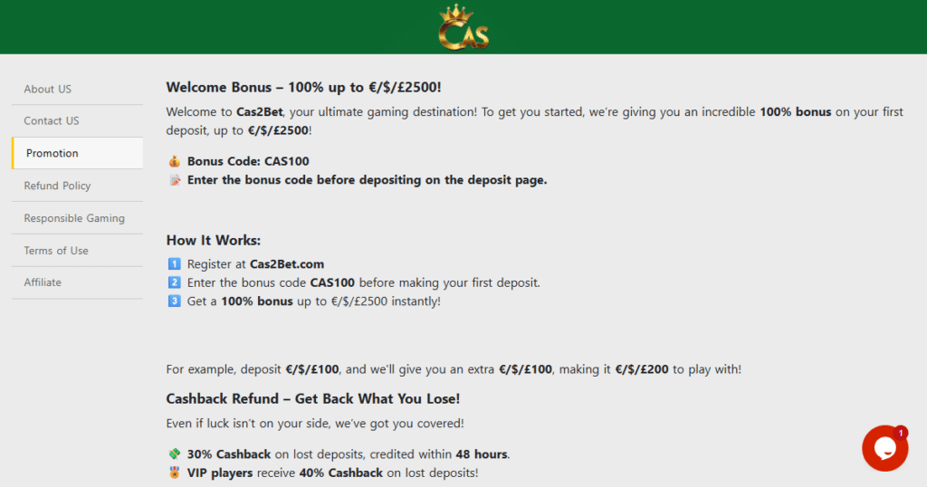 cas2bet casino promotions