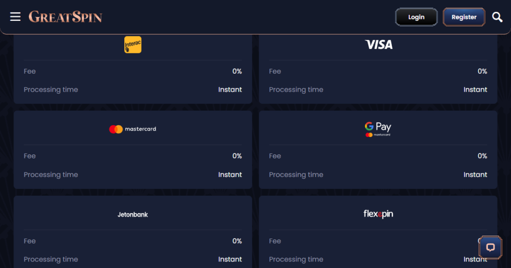 GreatSpin Casino 4 great spin casino payments