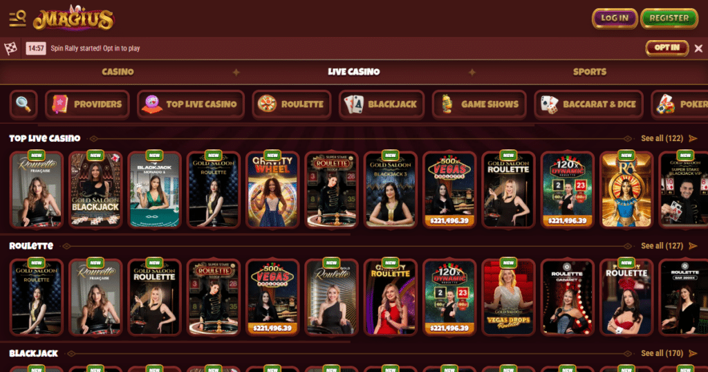 magius casino live games