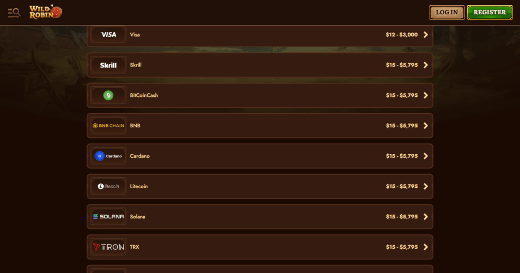 wildrobin casino payments