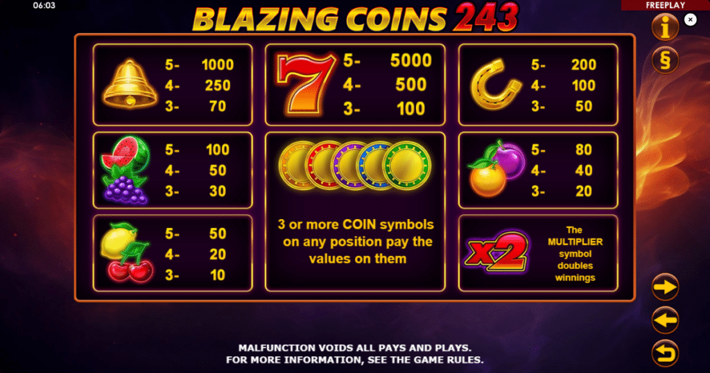 blazing coins 243 game info