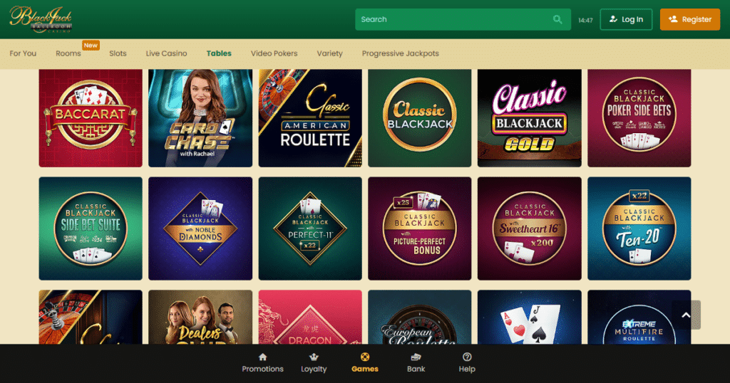 blackjack ballroom casino table games